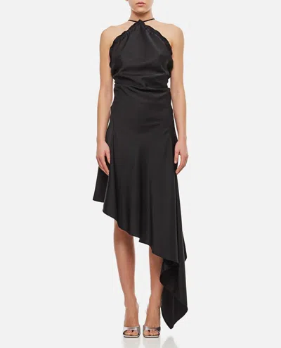 Attico Asymmetric Satin Midi Dress In Black