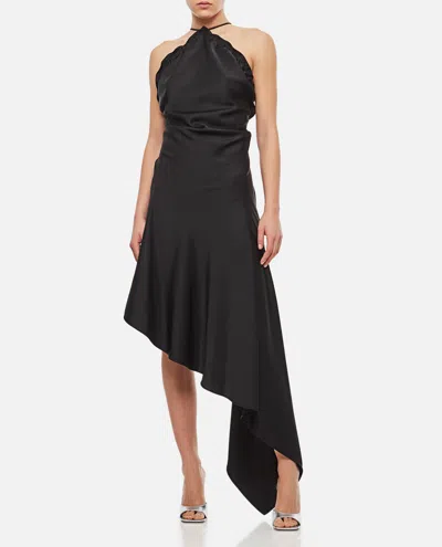 Attico Asymmetric Satin Midi Dress In Black