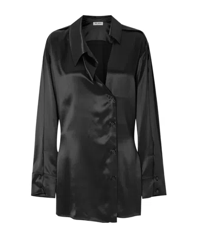 Attico Asymmetric Satin Mini Dress In Black