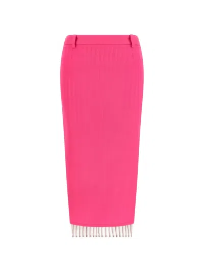 Attico Asymmetric Stripe Midi Skirt In Pink