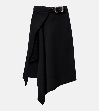 Attico Midi Skirt Asymmetric Hem Belted Waist In Black