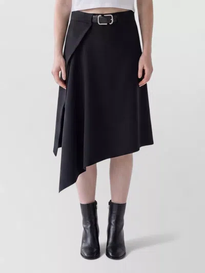 Attico Asymmetric Wool Midi Skirt Belt In Black