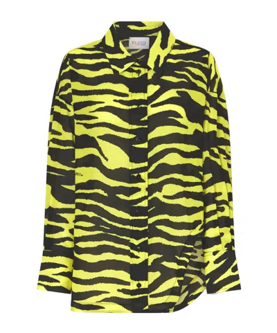 Attico Asymmetric Animal-print Cotton Shirt In Yellow