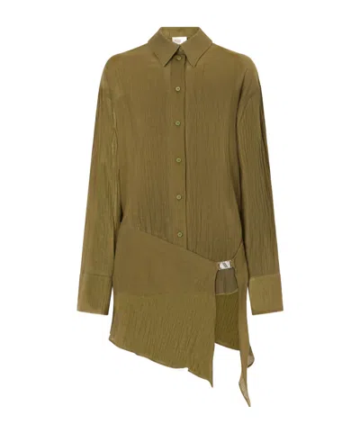 Attico Asymmetric Cotton Mini Dress In Green