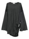 Attico Knotted Draped Mini Dress With Bell Sleeves In Gray