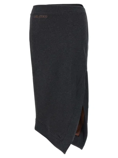 Attico Asymmetrical Fleece Midi Skirt With Front Split In Blue
