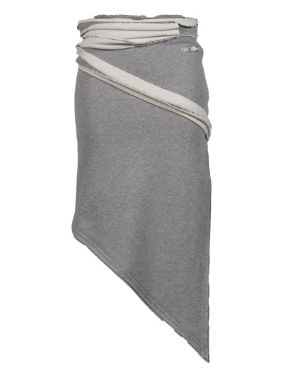 Attico Asymmetrical Frayed-edge Midi Skirt In Gray
