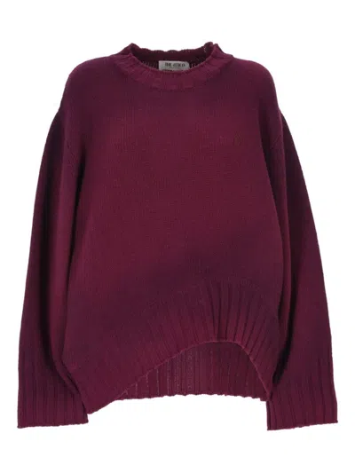 Attico Asymmetrical Hem Purple Sweater With Ribbed Detailing In Red