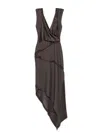 Attico Asymmetrical Midi Dress With Twisted Detail In Brown