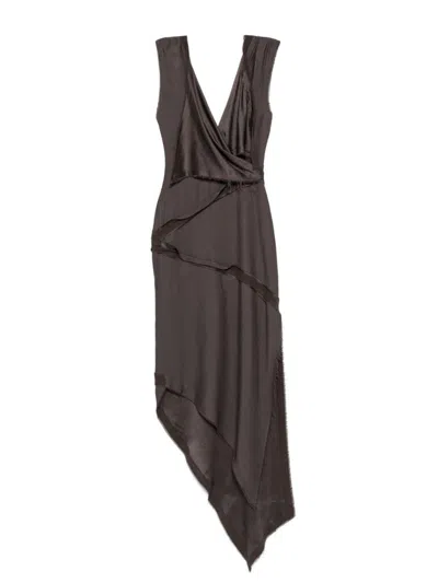 ATTICO ASYMMETRICAL MIDI DRESS WITH DEEP V-NECKLINE