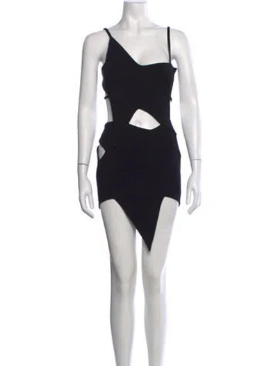 Pre-owned Attico Asymmetrical Mini Dress In Black