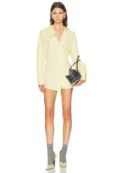 Attico Asymmetrical Shirt Mini Dress In Yellow