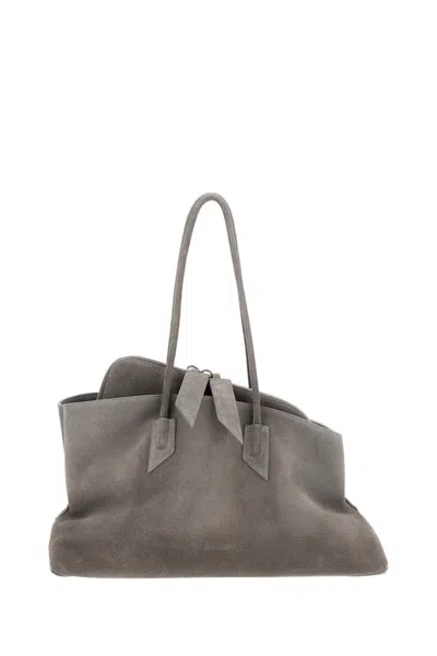 Attico Asymmetrical Trapezoid Top Handle Bag In Brushed Suede In Grey