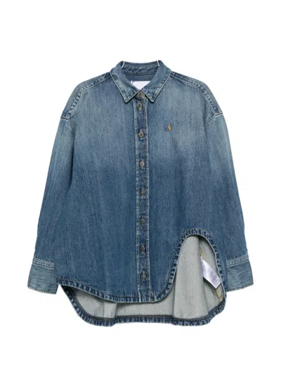 Attico Asymmetric-hem Denim Shirt In Blue