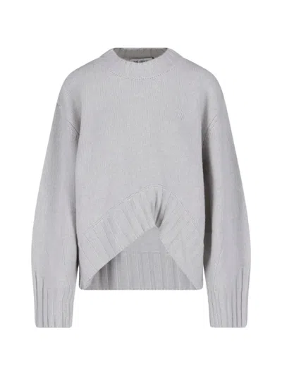 Attico Asymmetric-hem Embroidered-logo Sweater In Gray