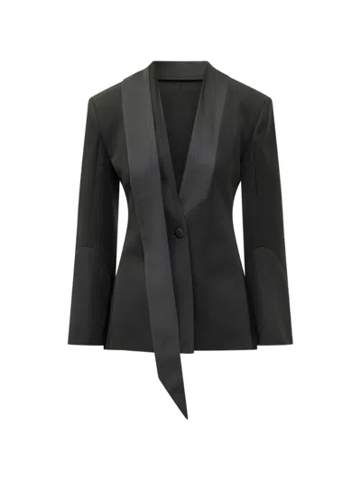 Attico Asymmetric-scarf Lapel Blazer In Black