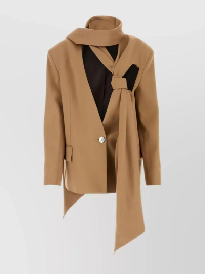 Attico Scarf-detail Draped Blazer In Camel