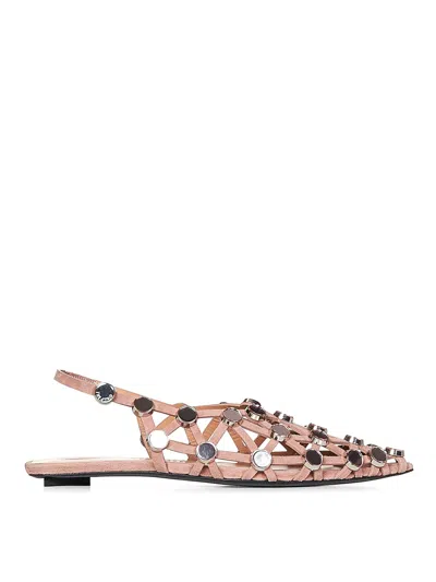 ATTICO GRID MUD-COLORED SUEDE BALLET FLATS