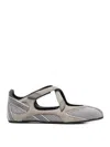 Attico Nomad Grey Ballet Shoes With Criss-crossed Straps And Mesh Panels In Tech Fabric And Suede Woman