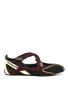 Attico Nomad Bordeaux Ballet Shoes With Criss-crossed Straps And Mesh Panels In Tech Fabric And Suede Woman In Black