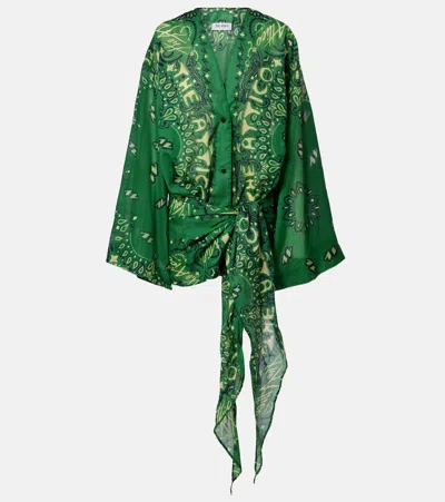 Attico Bandana Cotton Muslin Minidress In Green