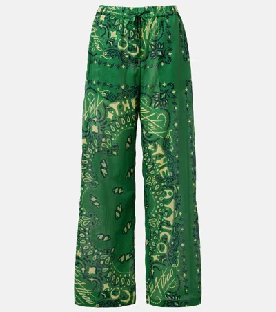 Attico Bandana Cotton Muslin Palazzo Pants In Green