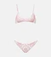 Attico Pink Bikini With Spaghetti Straps And All-over Print In Tech Fabric Stretch Woman In Pink