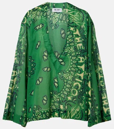 Attico Bandana Oversized Cotton Muslin Top In Green