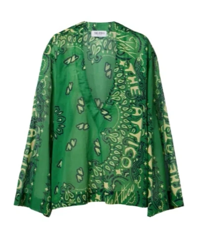 Attico Bandana Oversized Cotton Muslin Top In Green