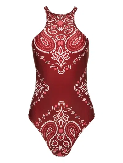 Attico Bandana-print Halterneck Swimsuit In Red