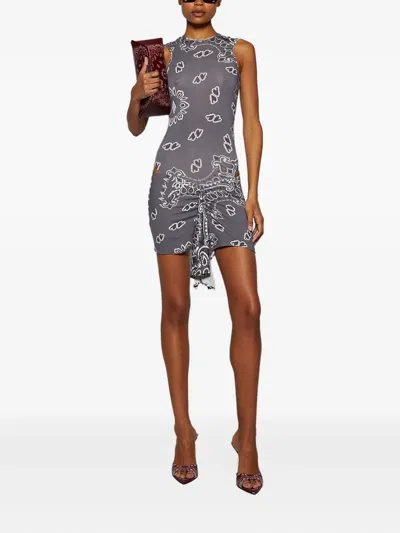 Attico Bandana-print Mini Dress In Gray