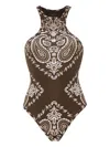 Attico Bandana Print Lycra One Piece Swimsuit In Brown