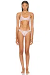 Attico Pink Bikini With Spaghetti Straps And All-over Print In Tech Fabric Stretch Woman