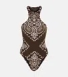 Attico Bandana Print Lycra One Piece Swimsuit In Brown