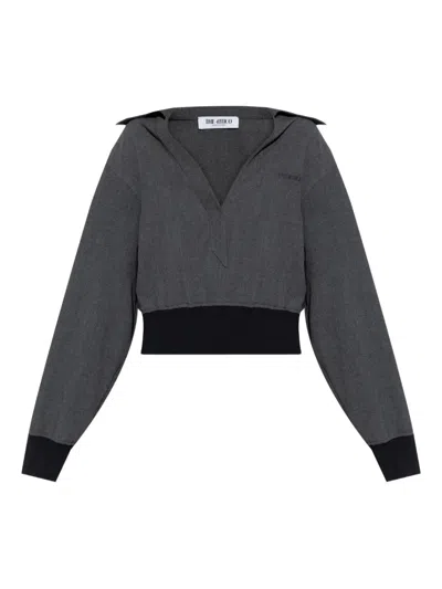 Attico Banded-cuff Collared Top In Gray