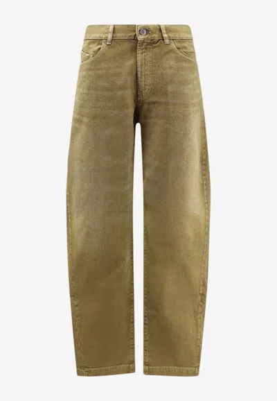 Attico Barrel-leg Faded Denim Pants In Brown