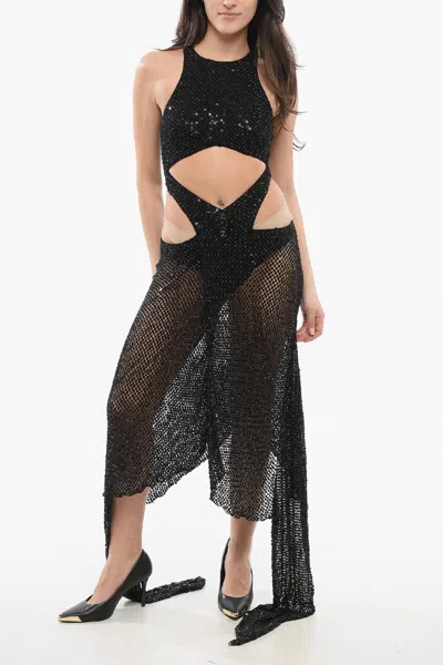 Attico Beaded Maxidress With Cut-outs In Black