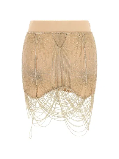 Attico Bead-embellished Fringed Skirt In Neutral
