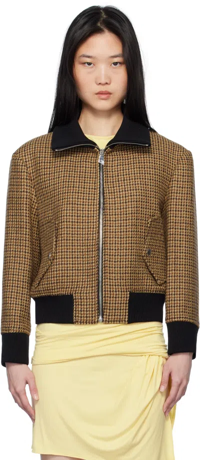 Attico Beige & Brown Houndstooth Bomber Jacket In 064 Brown