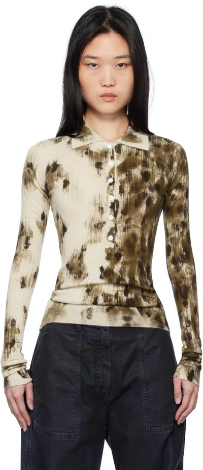 ATTICO BEIGE & BROWN LONG SLEEVE ANIMAL PRINT POLO