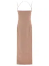 ATTICO BEIGE DOUBLE STRAP WOOL MIDI DRESS