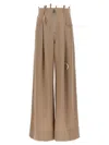 Attico Gabardine Pence Zip Up Wide Pants In Beige