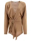 ATTICO BEIGE WRAP DRESS WITH LONG SLEEVES FOR WOMEN