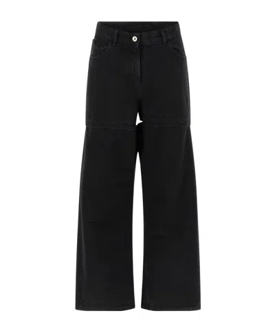 Attico Washed Canvas Cutout Wide Jeans In Black