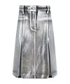 Attico Metallic Midi Skirt With Two Front Splits And Logo Detail On The Button In Gray