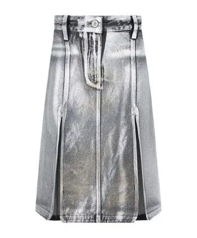 ATTICO THE ATTICO SIDE SLIT COATED DENIM MIDI SKIRT