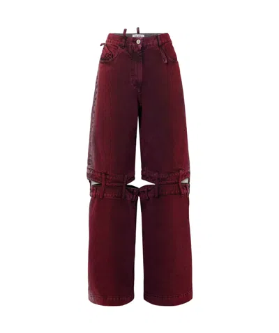 Attico Belt Ring Denim Trousers In Brown