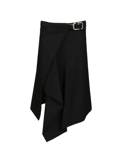 Attico Belted Asymmetric Skirt In Black