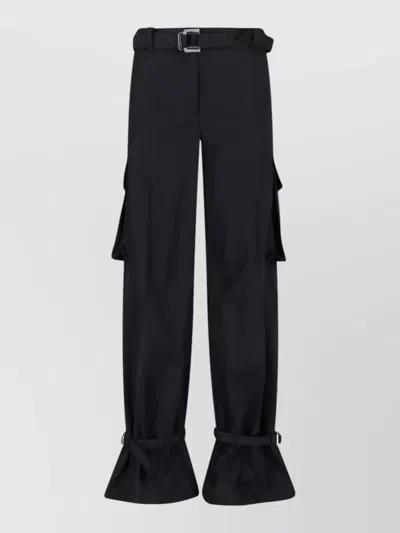 Attico Belted Cargo Trousers Wide Leg Straps In Black