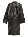 Attico Belted Double-breasted Leather Coat In Brown